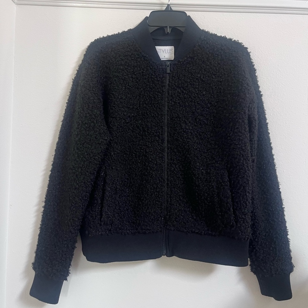 STYLUS Women's Black Teddy Bomber Jacket